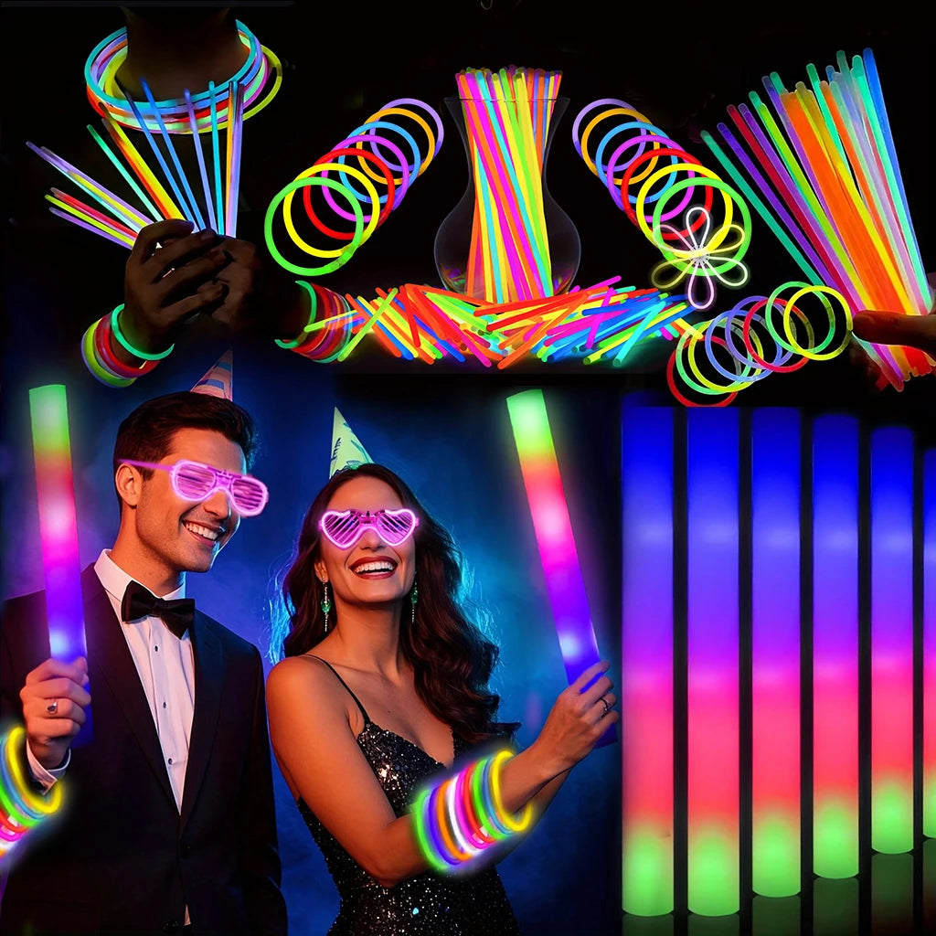 168pcs/Set Glow Party Kit, Including 12 LED Glasses, 16 Foam Glow Sticks, 40 Finger Lights, 100 Glow Sticks, Suitable for Wedding