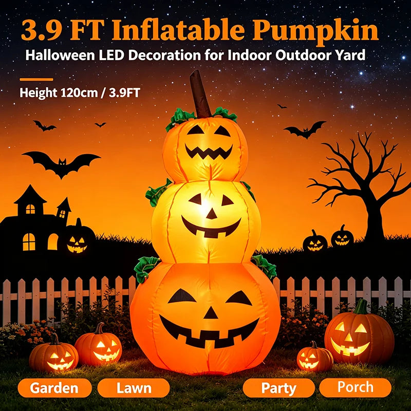 LED Halloween Stacked Pumpkin Inflatable Yard Decoration With Lights