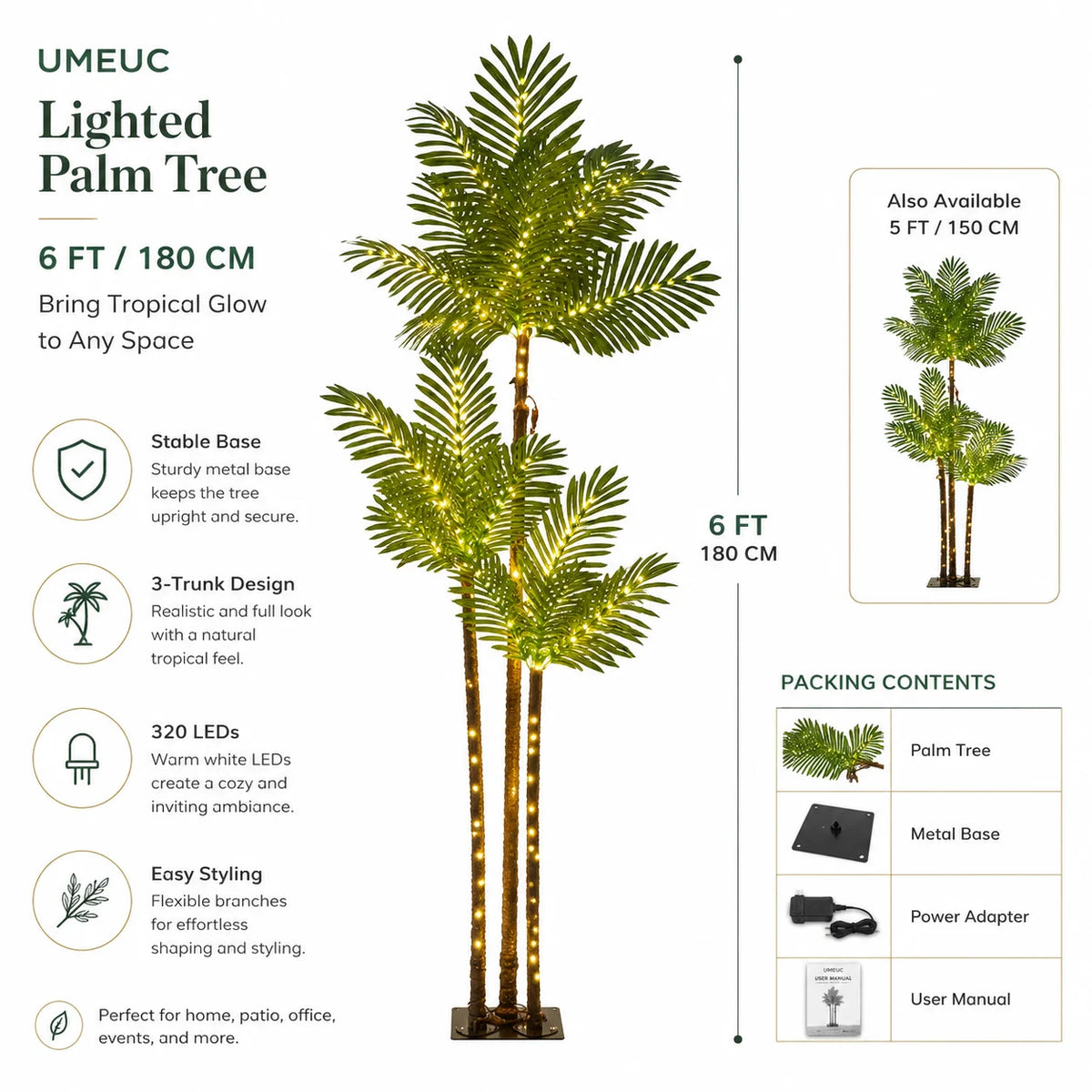 Artificial Palm Tree With LED Lights And Multiple Lighting Modes