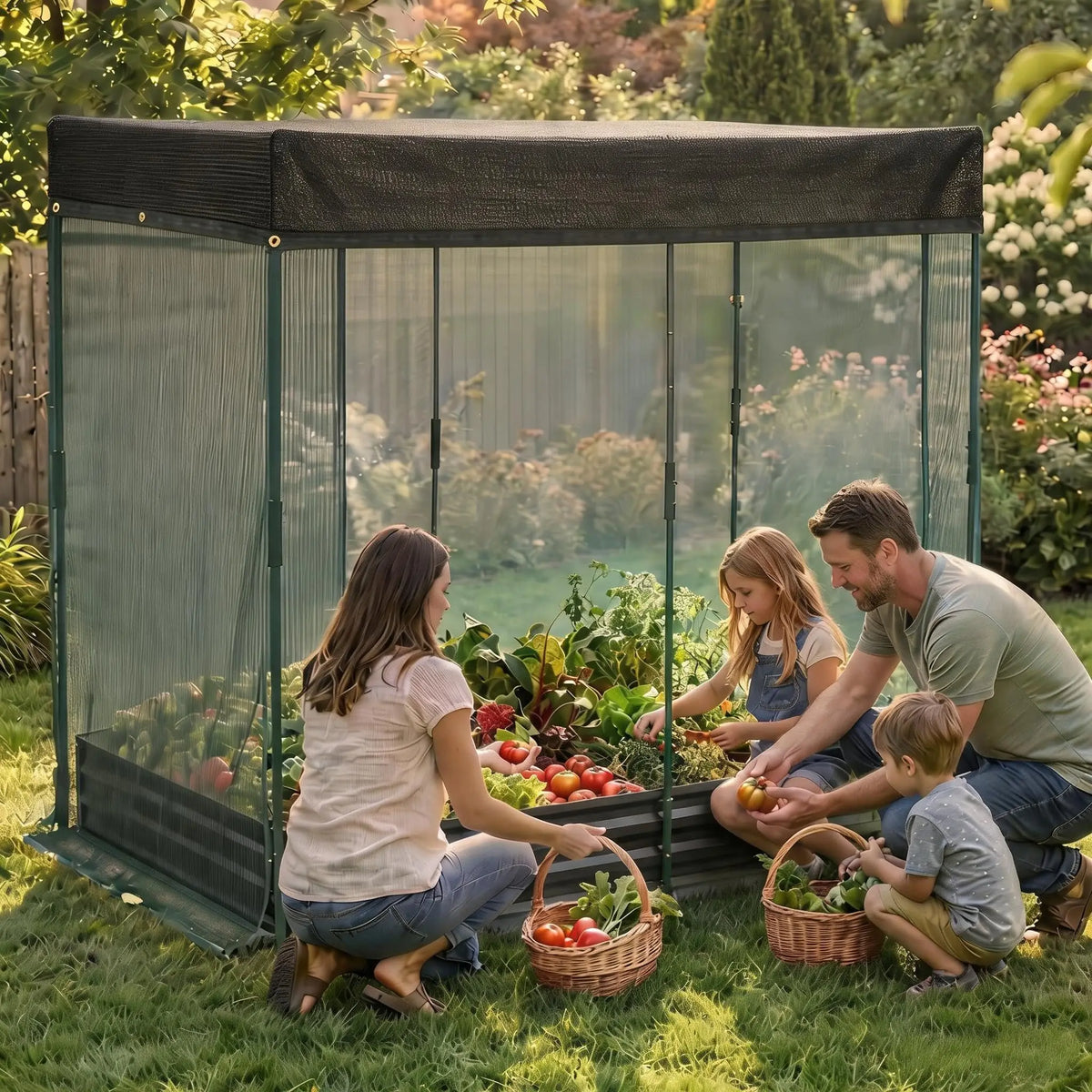Galvanized Metal Raised Garden Bed With Self Watering Mesh Cover