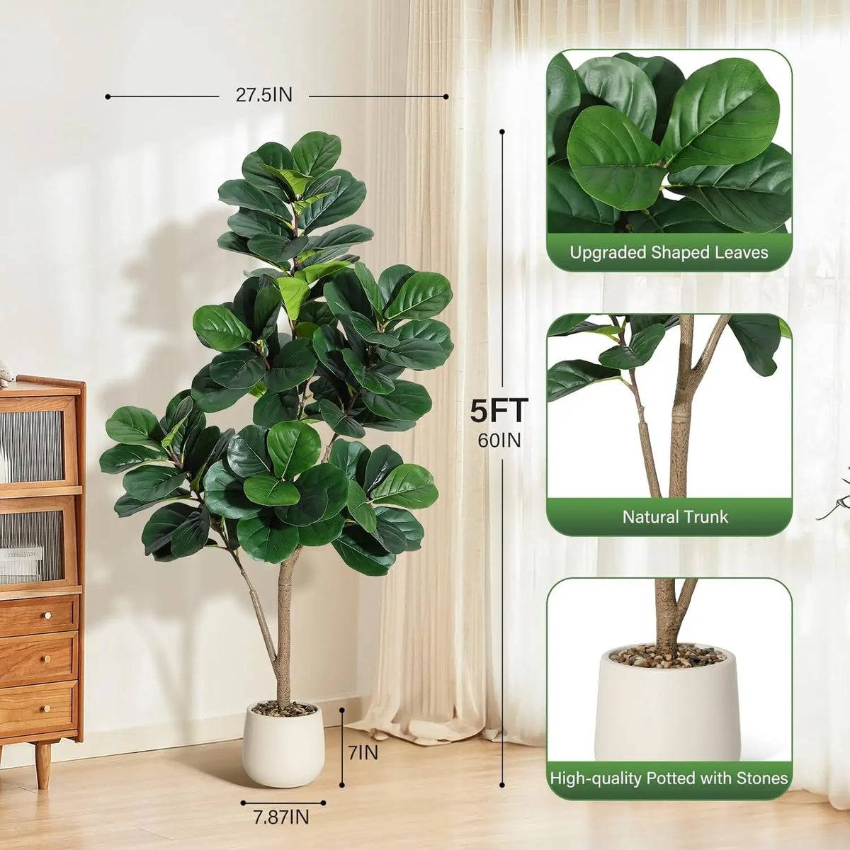 HiMISS Realistic Artificial Fiddle Leaf Fig Tree With Planter