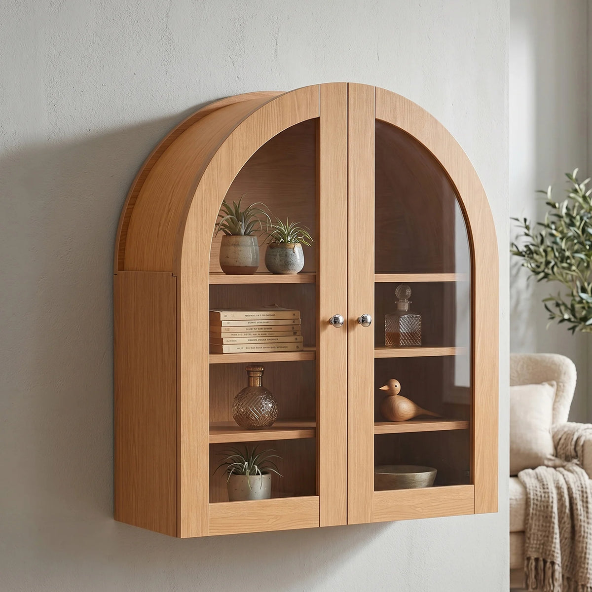 Retro Cupboard Modern Arched Wall Cabinet Adjustable Shelves Sturdy Simple Assembly Arched Wall Cabinet For Bathroom Kitchen