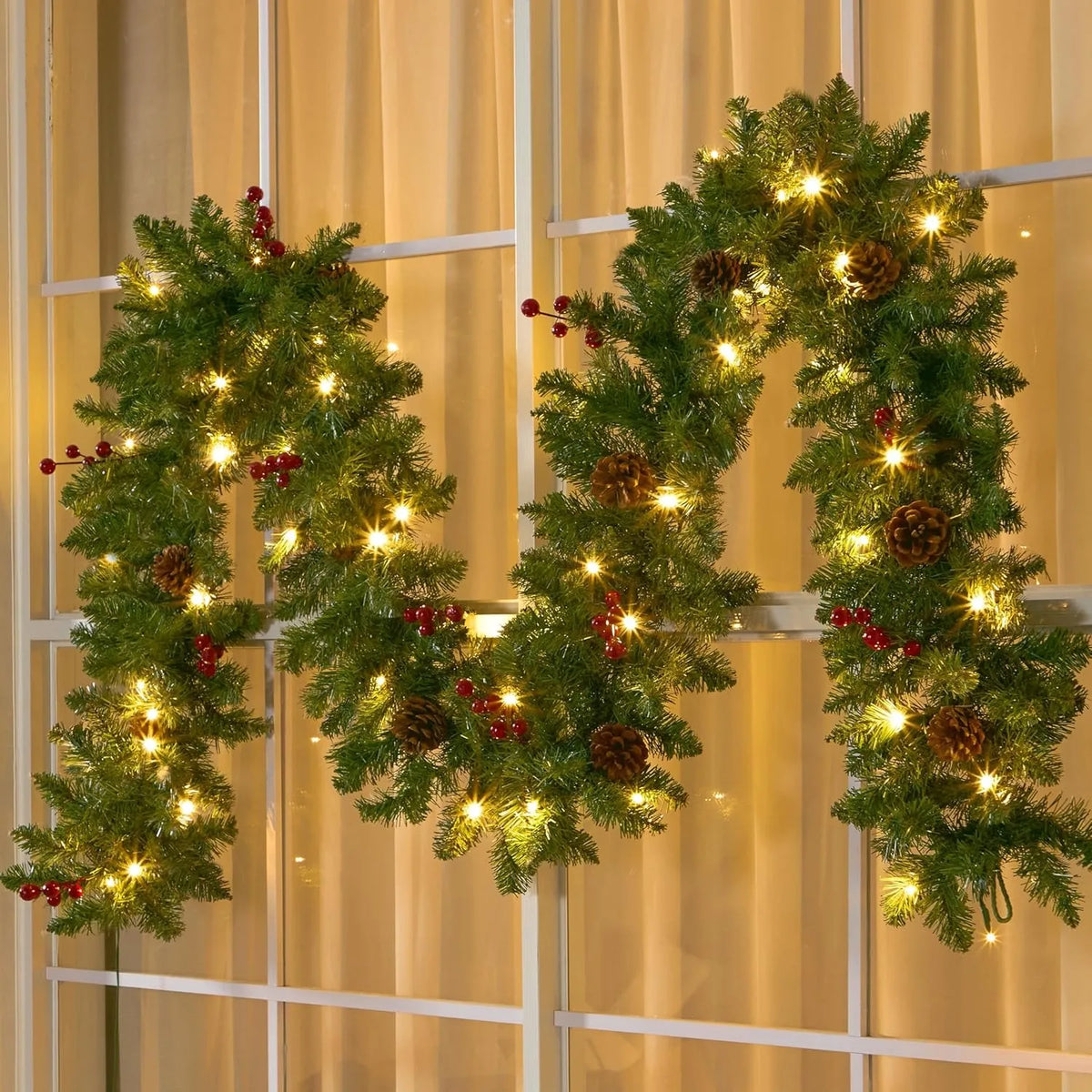 Joyfy Prelit Christmas Garland With Pine Cones And Berry Accents