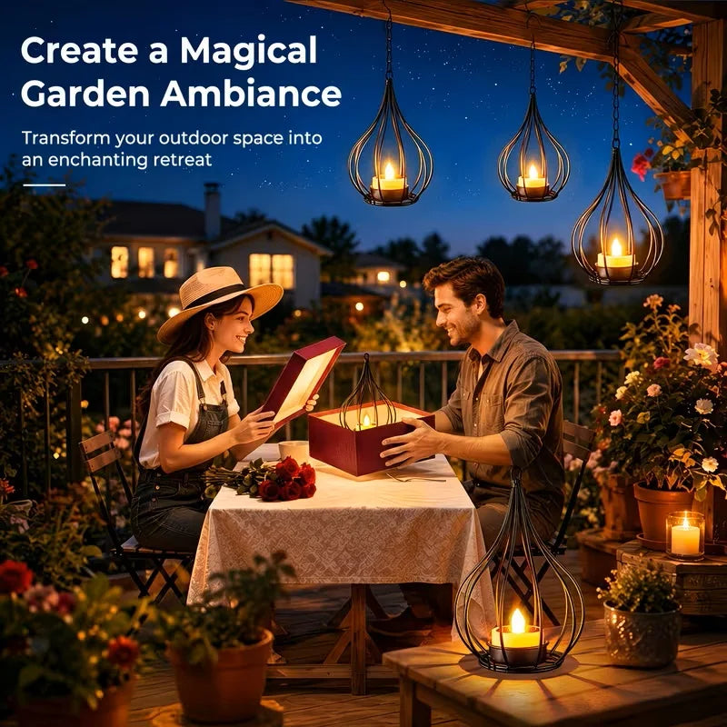 KPSTEK Outdoor Solar Lanterns Waterproof Metal Hanging Garden Lights
