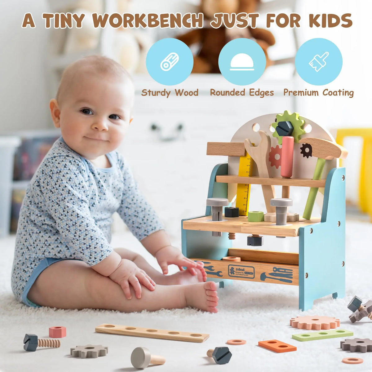Robud Mini Wooden Tool Workbench Role Play Montessori Toy