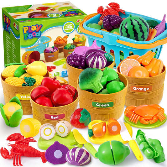 Joyfy 60 Piece Kids Kitchen Play Food Pretend Toys