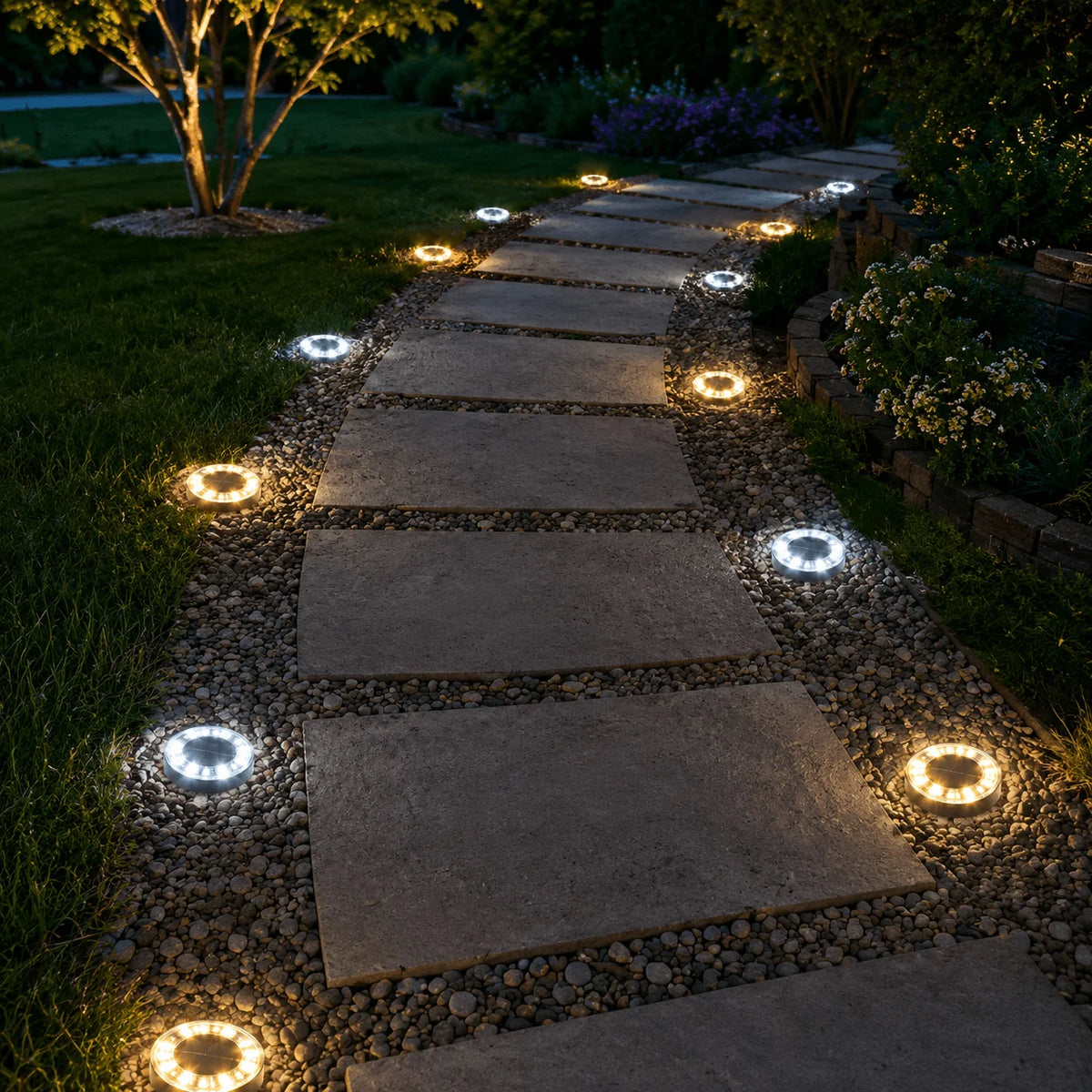 Outdoor Solar Ground Lights 8 Pack, White LED Disk Lights for Garden Path Lawn Yard Patio Driveway, Christmas Gift