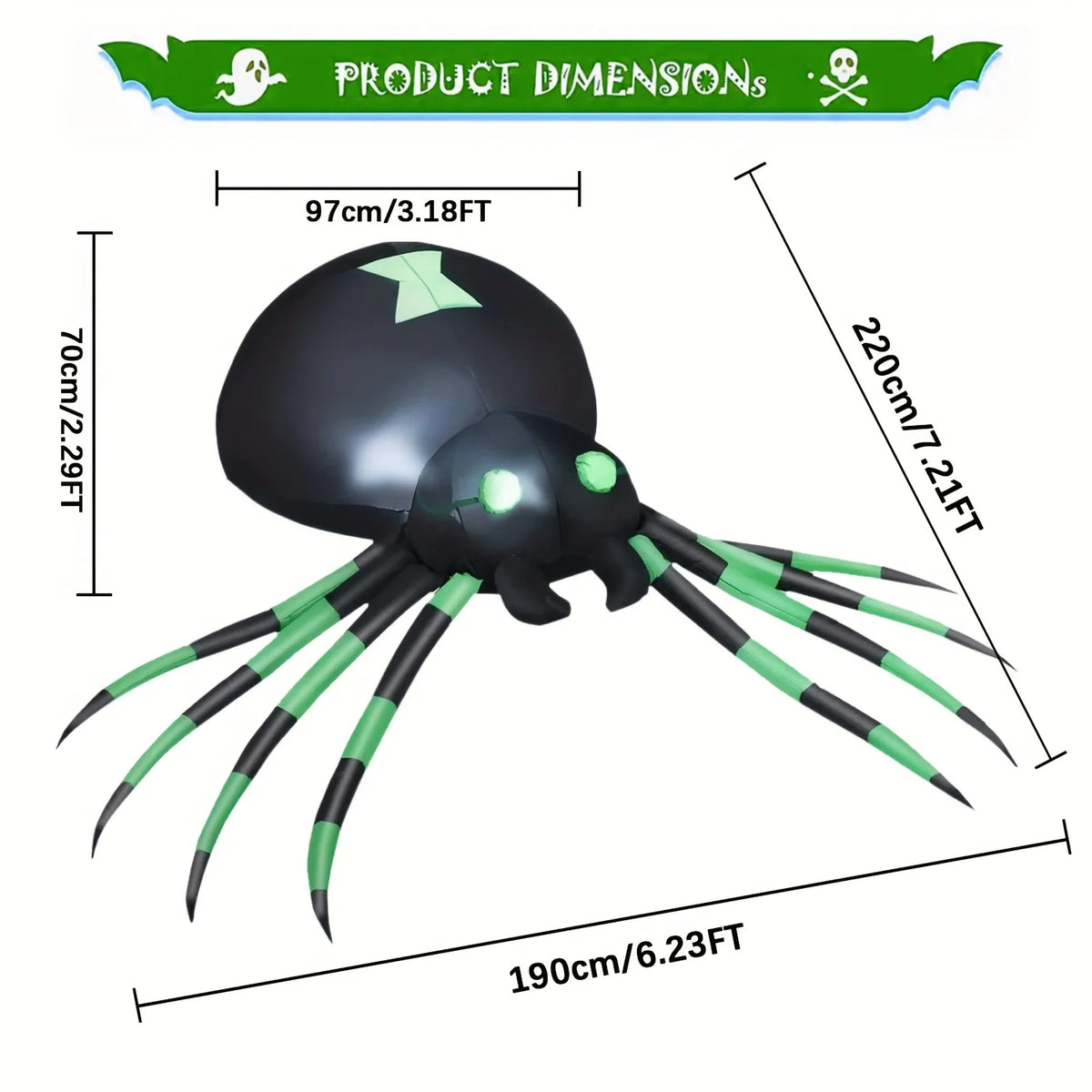 LED Inflatable Halloween Spider Yard Decor With Stakes And Blower