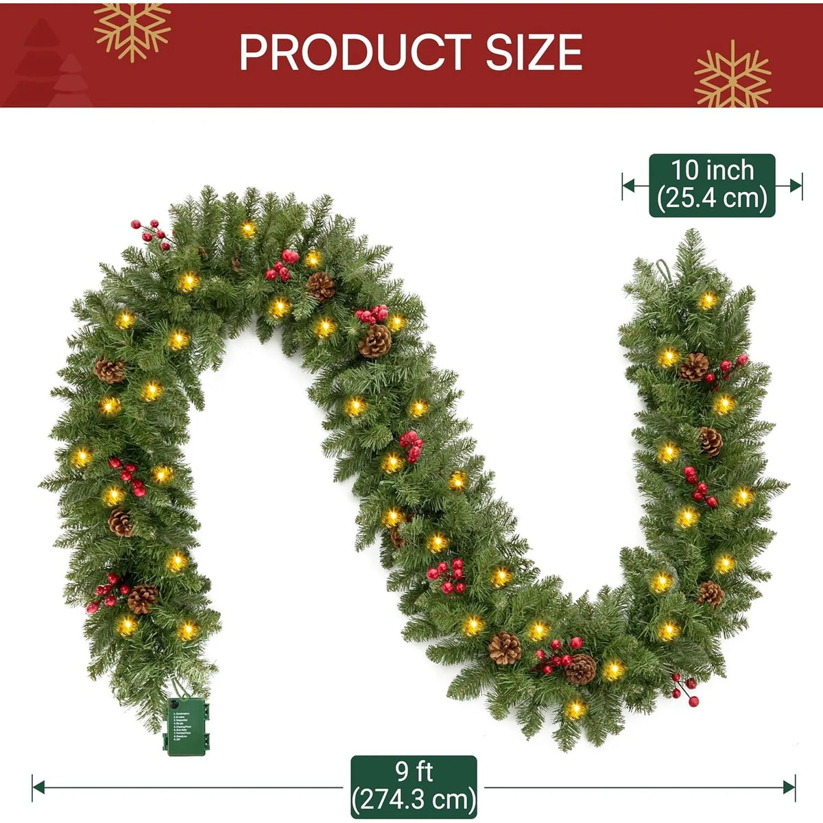 Joyfy Prelit Christmas Garland With Pine Cones And Berry Accents