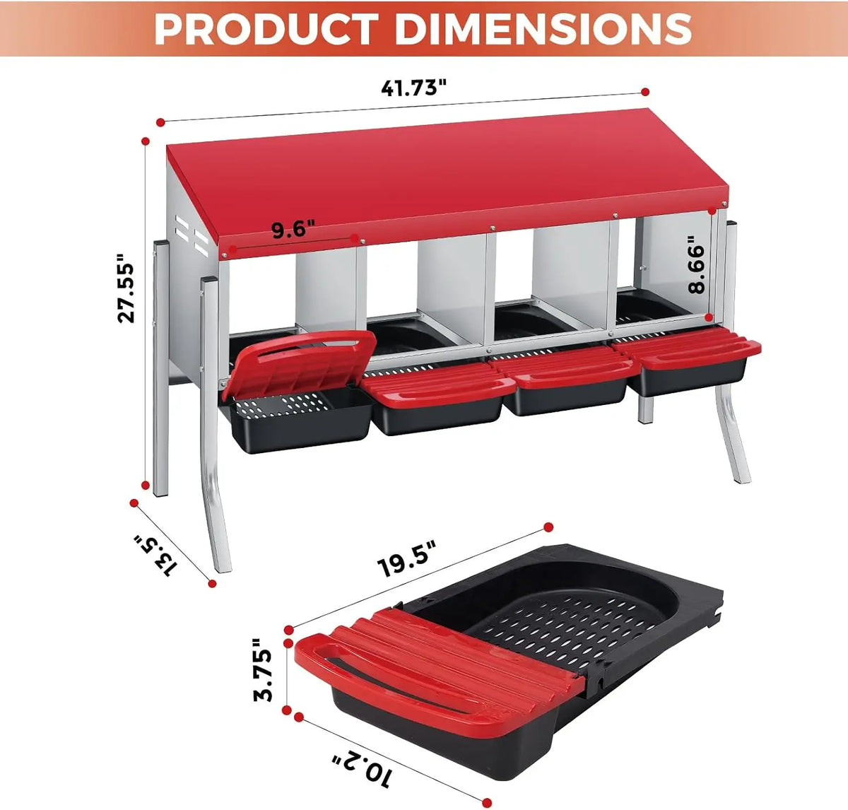 HiMISS Roll Away Chicken Nesting Box With Egg Collection Tray
