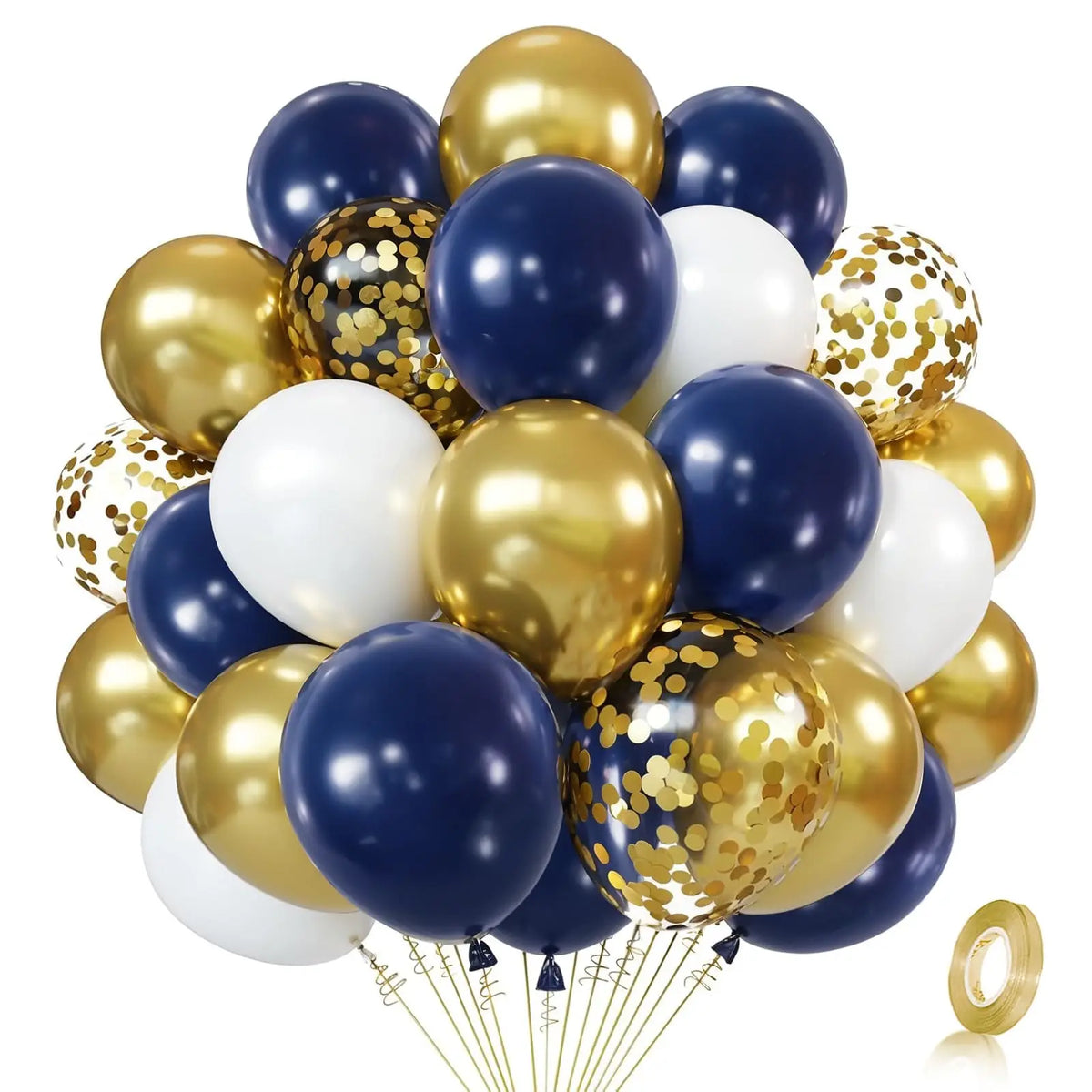 Zesliwy Black Gold Confetti Balloons 50 pack - 12 Inch Gold White and Black Confetti Balloons with Ribbons for Graduation Birthday Wedding Party Decorations