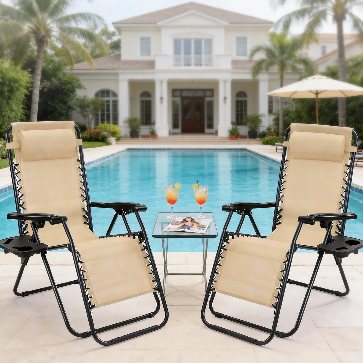 JHK Zero Gravity Outdoor Recliner Chair With Cup Holder Tray