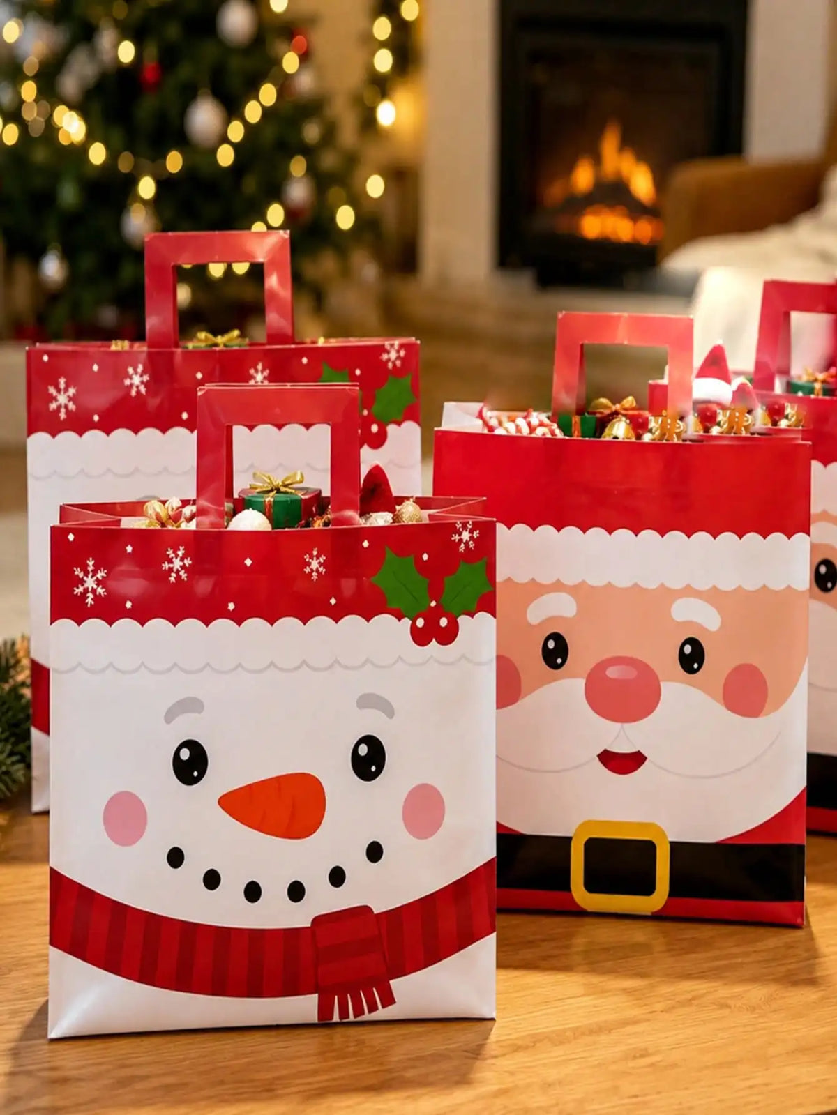 Christmas Gift Bags With Santa Reindeer And Snowman Prints