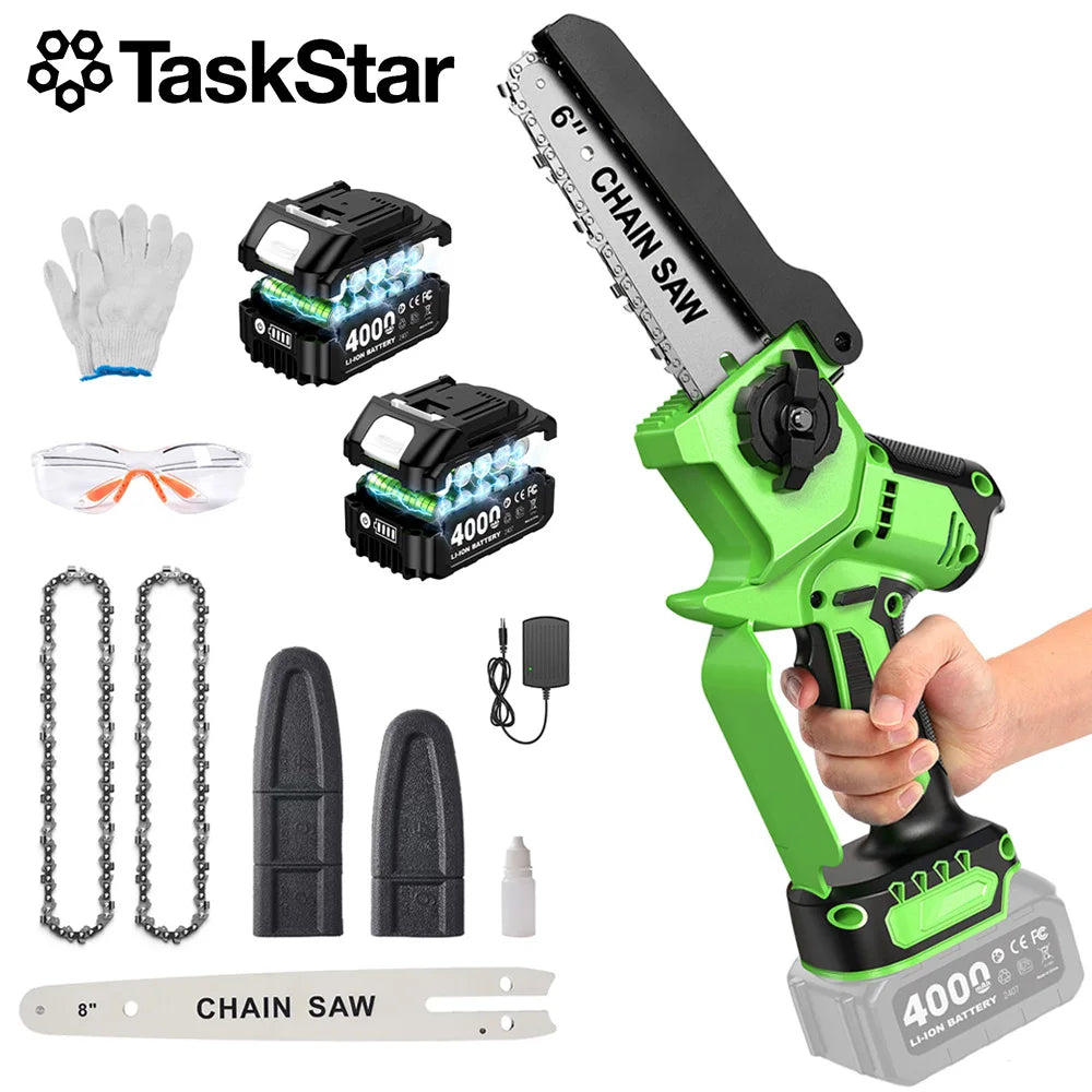 TaskStar Brushless Cordless Chainsaw For Wood Cutting With Dual Batteries
