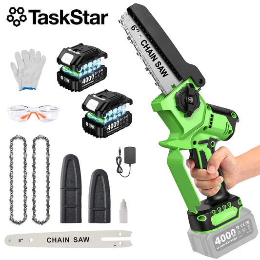 TaskStar Brushless Cordless Chainsaw For Wood Cutting With Dual Batteries