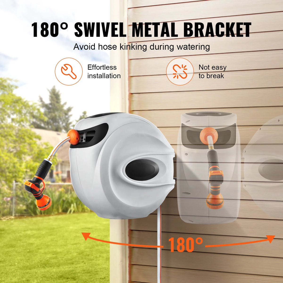 Wall Mounted Retractable Garden Hose Reel With Automatic Rewind