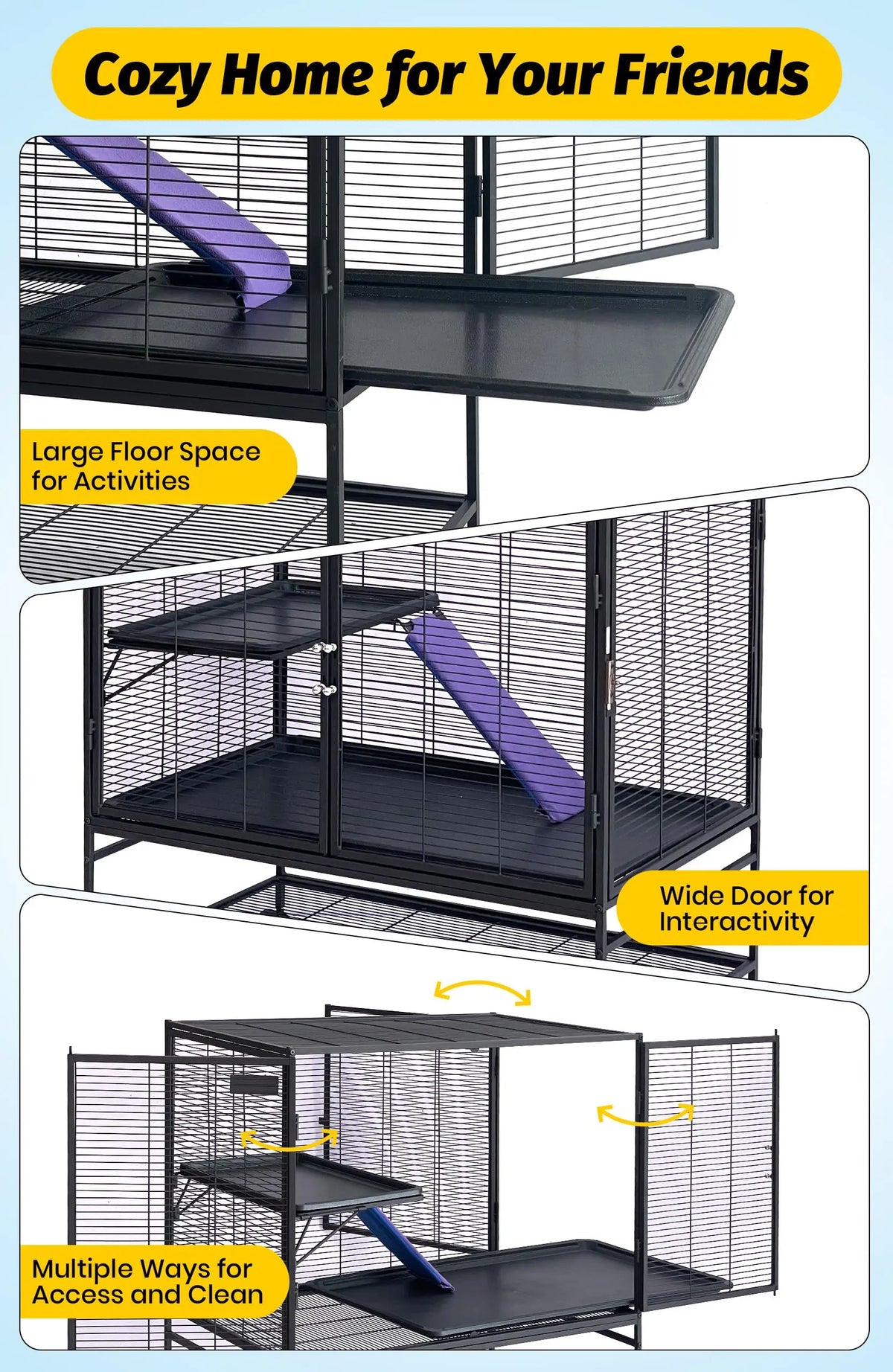 HiMISS Multi Tier Metal Pet Cage With Ramp And Tray
