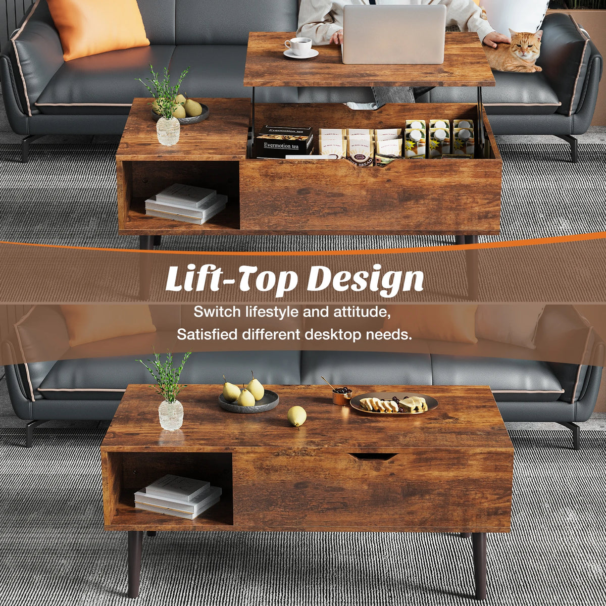 MCQ 39.37"x19.7" Wood Living Room Lift Top Coffee Tables Adjustable Storage Shelf Easy Lift Or Lower For Tea Dining Tables