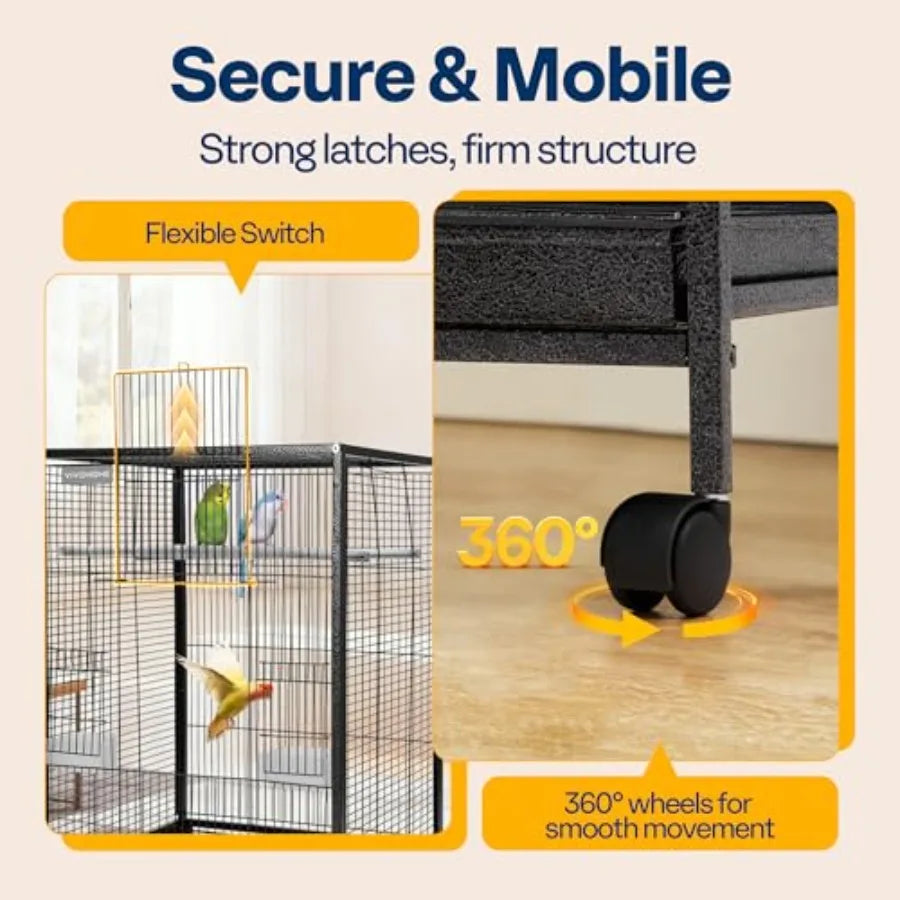 Wrought Iron Bird Cage With Rolling Stand For Small Birds