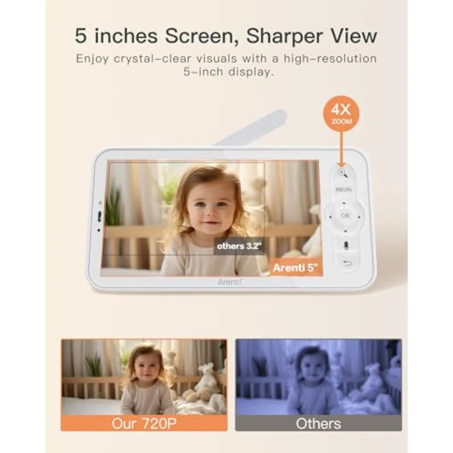 WiFi Baby Camera Monitor, 5-inch Screen, Smartphone App, Motion Tracking, Timed Detection, Encrypted Connection, Super Night Vi