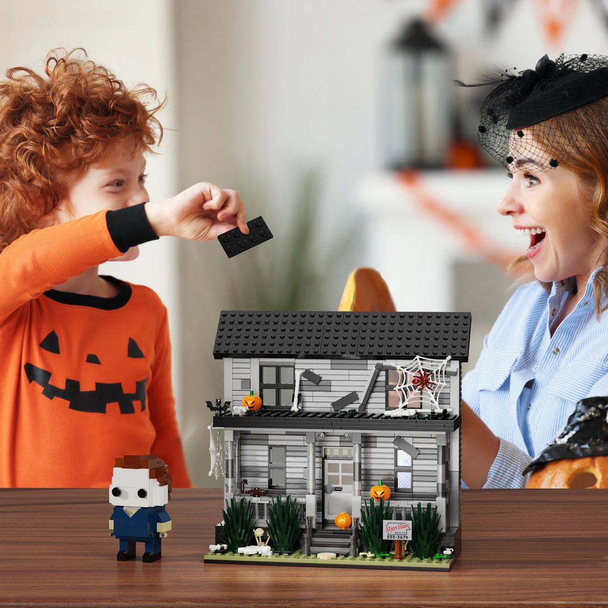 Horror Movie House Building Blocks Architecture Halloween Display Ornament
