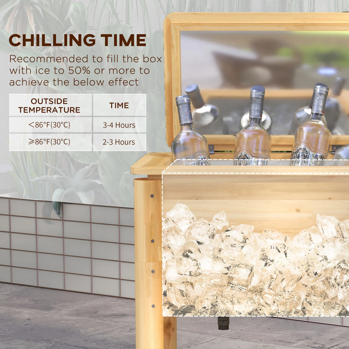 Wooden Patio Cooler 54Qt. Outdoor Beverage Cooler, Natural