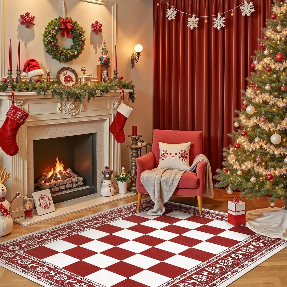 Garvee Christmas Plaid Area Rug, Soft Non-Slip Holiday Home Decor