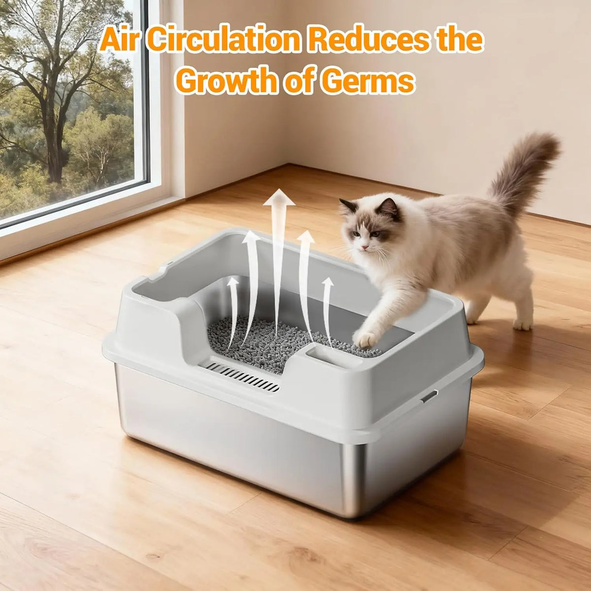 HiMiss Enclosed Stainless Steel Cat Litter Box With High Sides