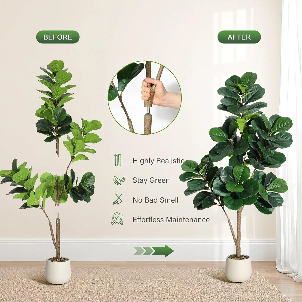 HiMISS Realistic Artificial Fiddle Leaf Fig Tree With Planter