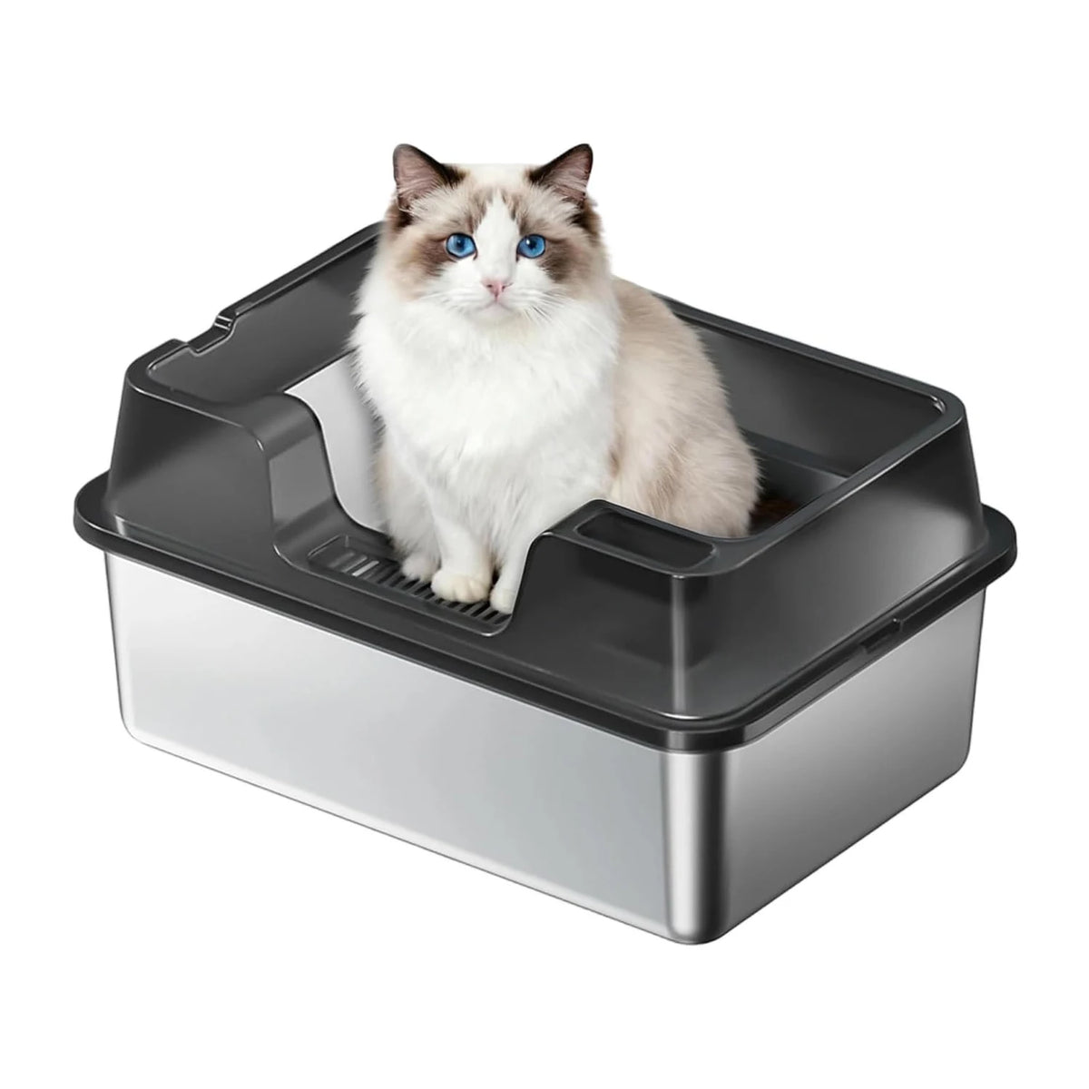 HiMiss Enclosed Stainless Steel Cat Litter Box With High Sides