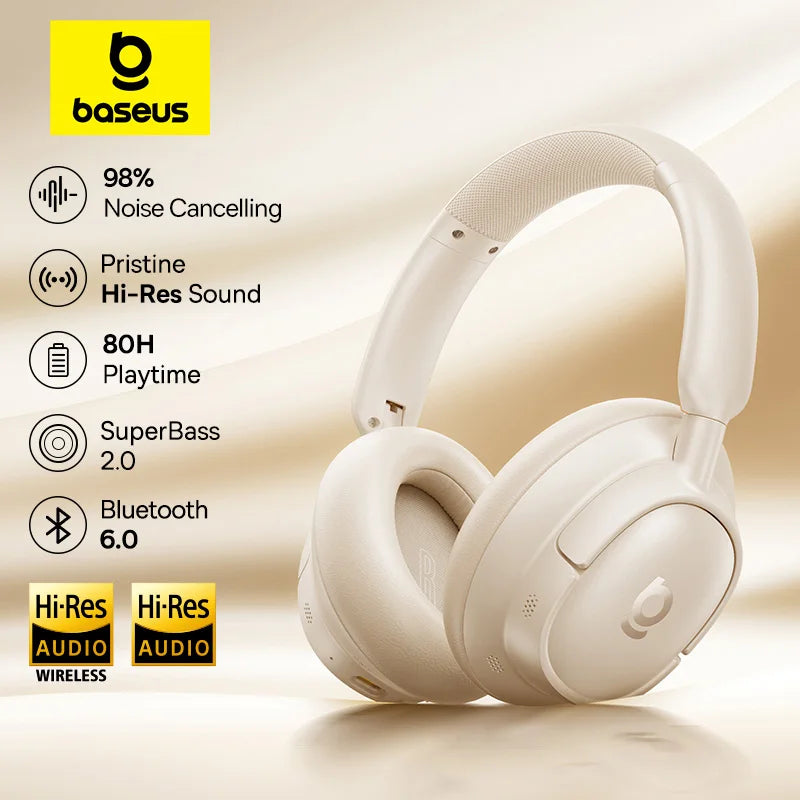 Baseus Wireless Headphones with Active Noise Cancellation and 80H Battery