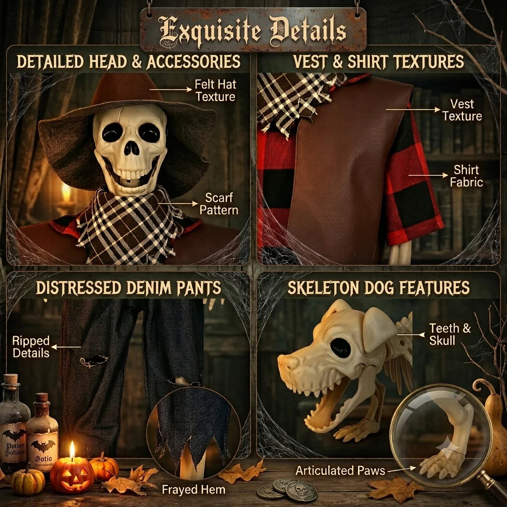 Posable Halloween Skeleton And Dog Outdoor Yard Decorations