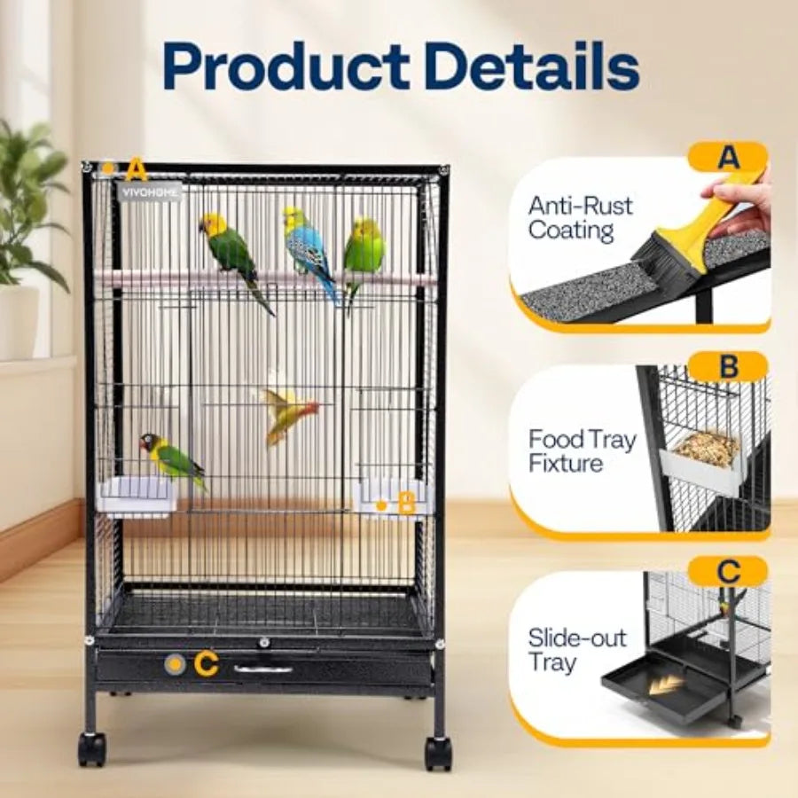 Wrought Iron Bird Cage With Rolling Stand For Small Birds