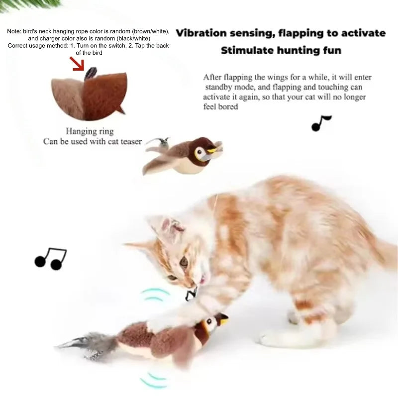 Touch Activated Plush Chirping Flapping Bird Interactive Pet Toy