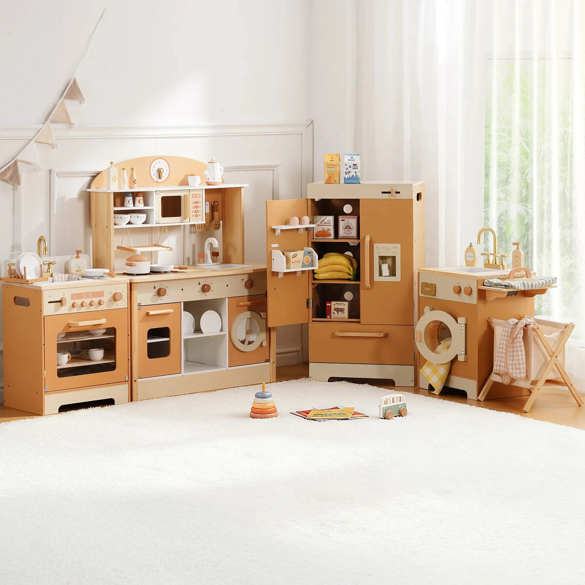 Robud Kids Wooden Play Kitchen Set With Oven And Refrigerator