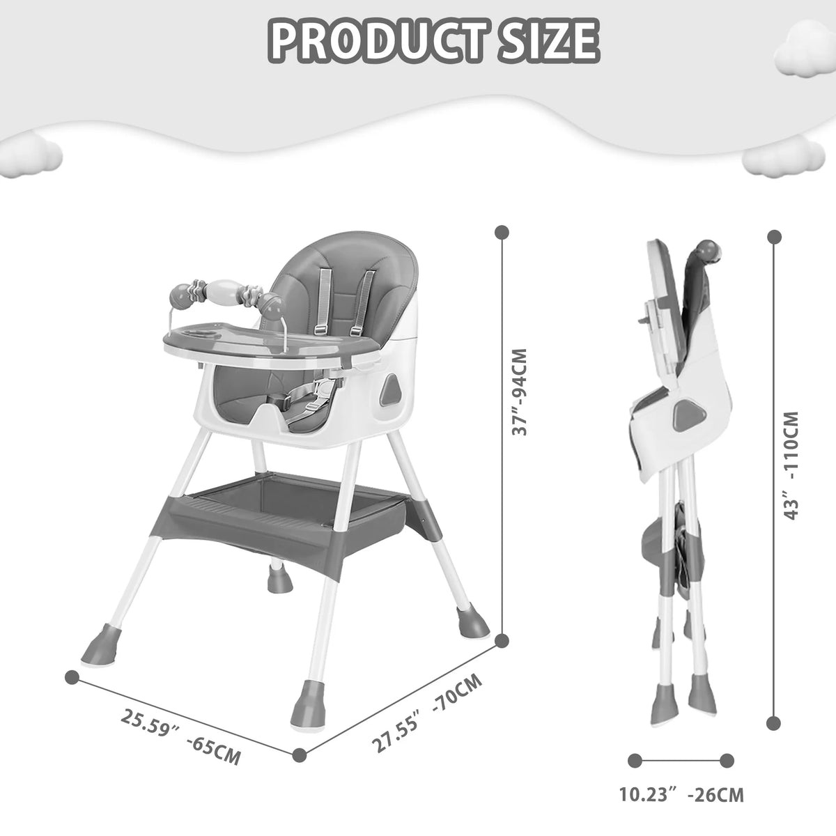 Piorlado Foldable Baby High Chair With Easy Clean Tray