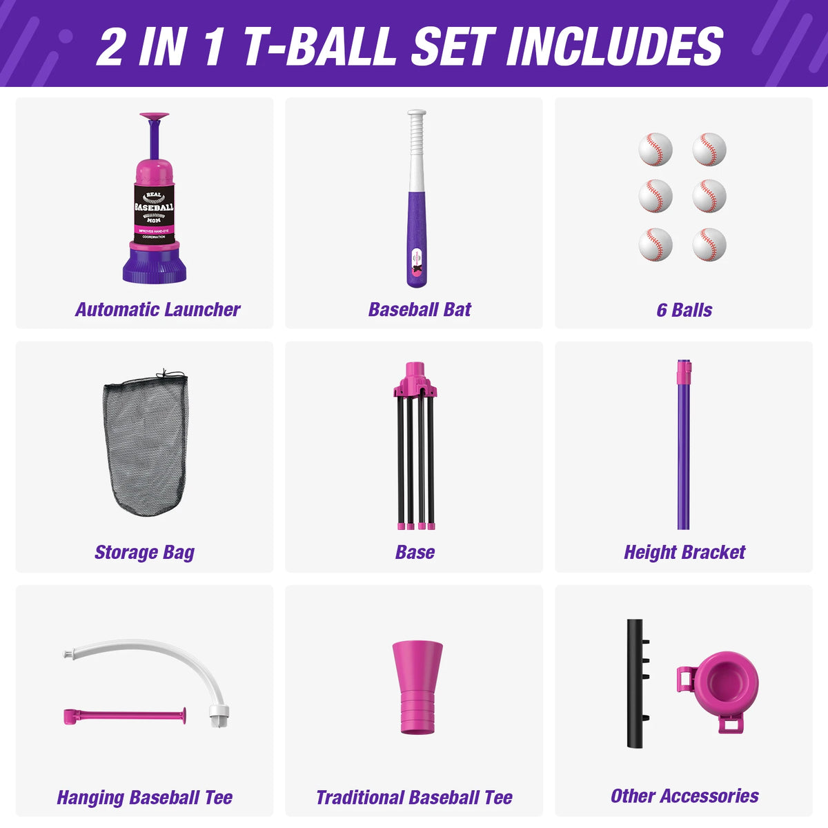 QDragon Adjustable Tee Ball And Pitching Machine Set For Kids