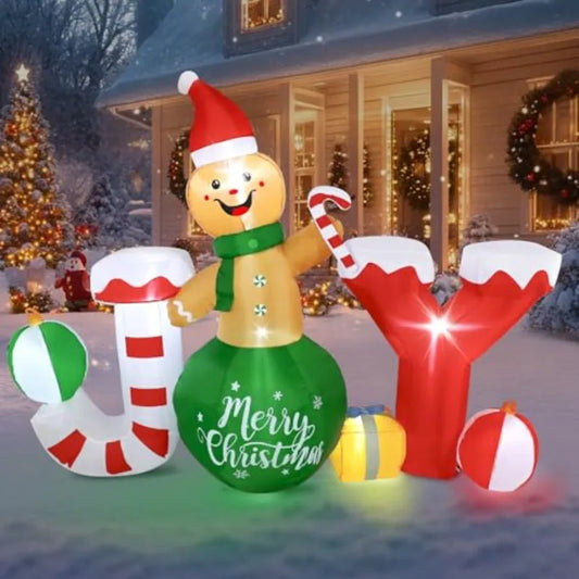OLOEY Outdoor Christmas Gingerbread Inflatable With LED Lights