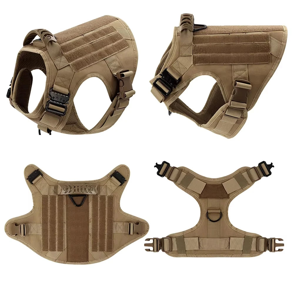 Adjustable Nylon Tactical Dog Harness Collar Leash Training Set