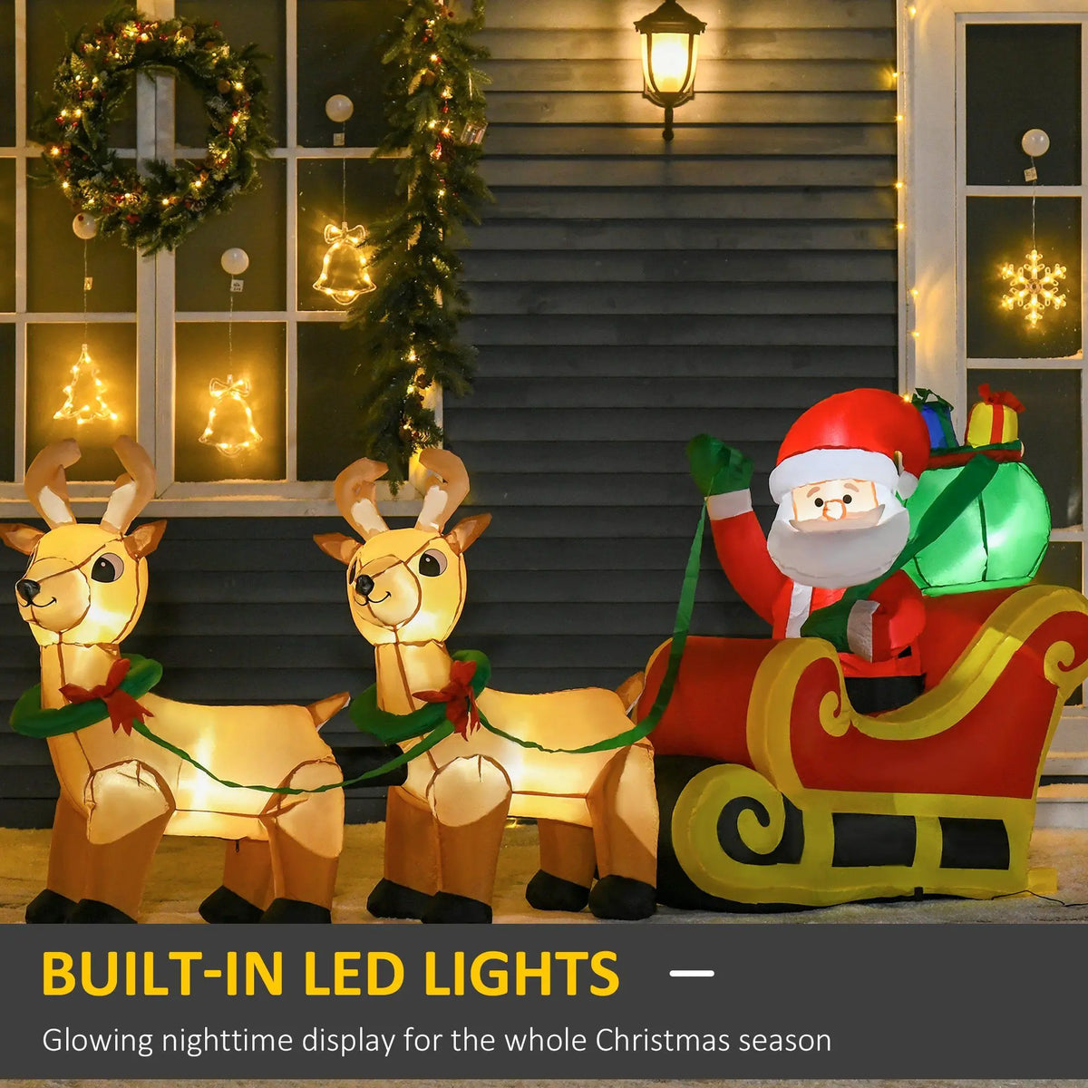 Christmas Inflatable Santa Sleigh And Reindeer Yard Decoration