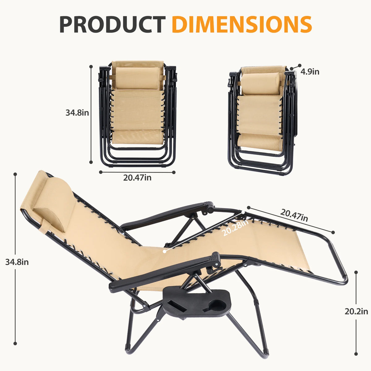 JHK Zero Gravity Outdoor Recliner Chair With Cup Holder Tray