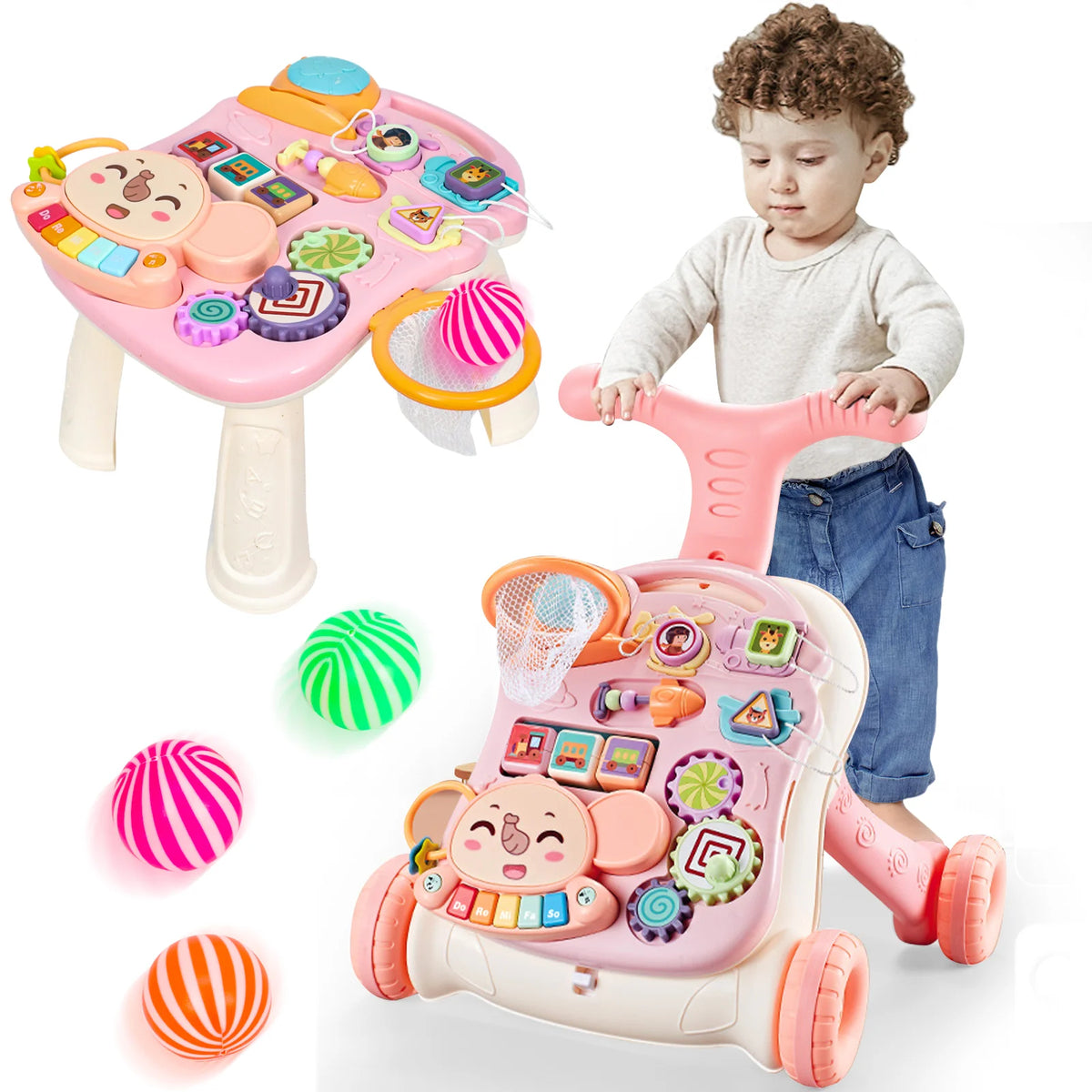 LLParty Multifunctional Toddler Push Walker With Activity Tray