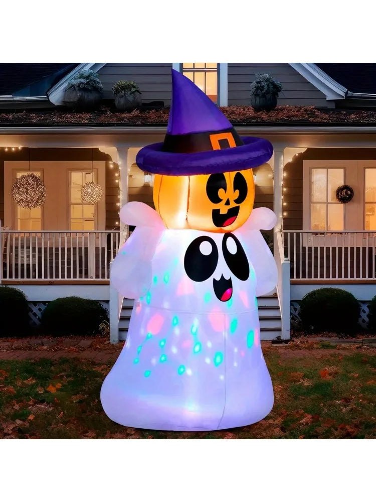 Pumpkin & Ghost Inflatable, Colorful Glowing LED Lights, 5 FT Tall