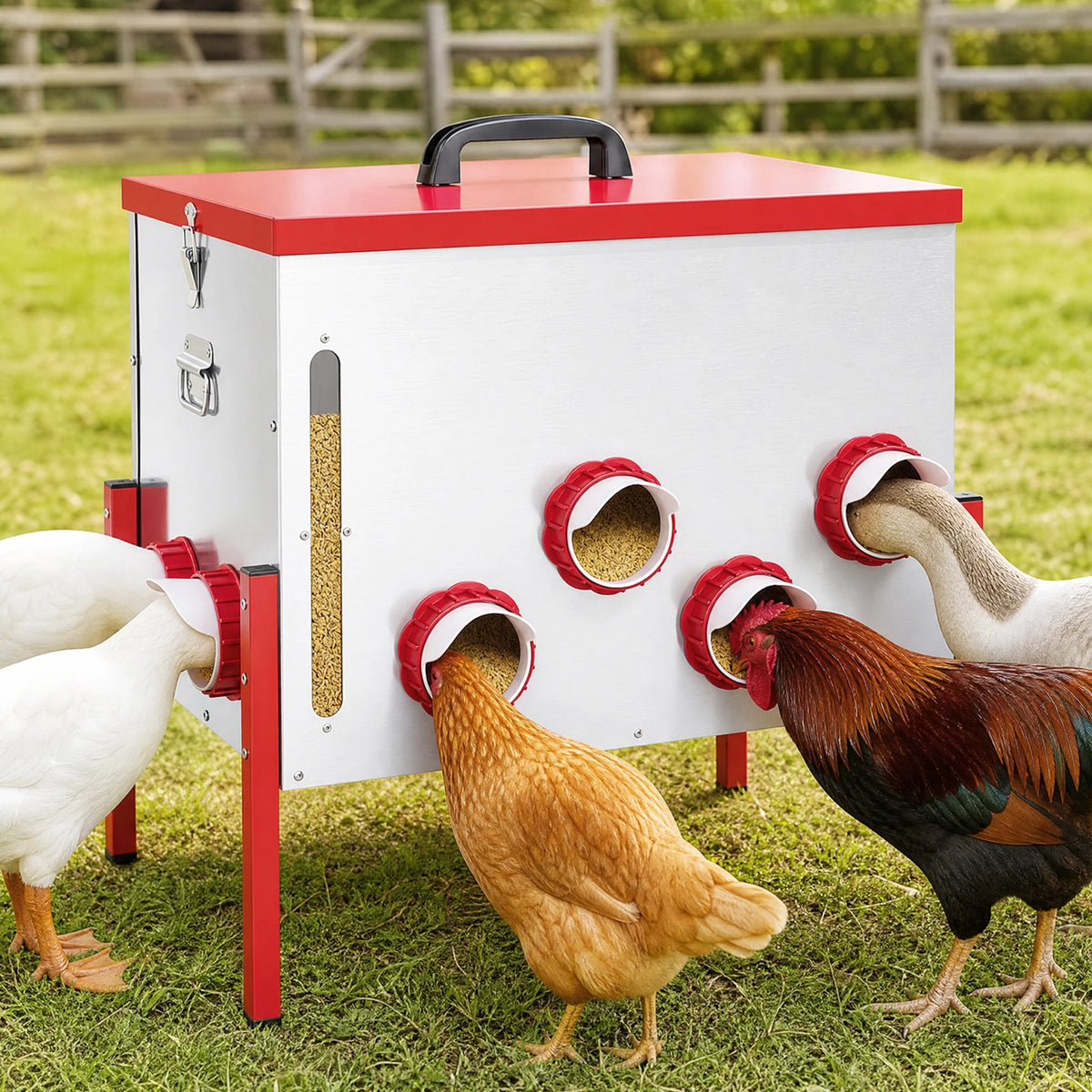 Automatic Rodent Proof Poultry Feeder With Viewing Window And Lid