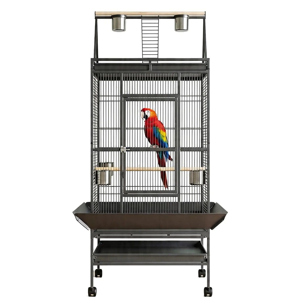 HiMISS Metal Bird Cage With Rolling Stand And Play Top
