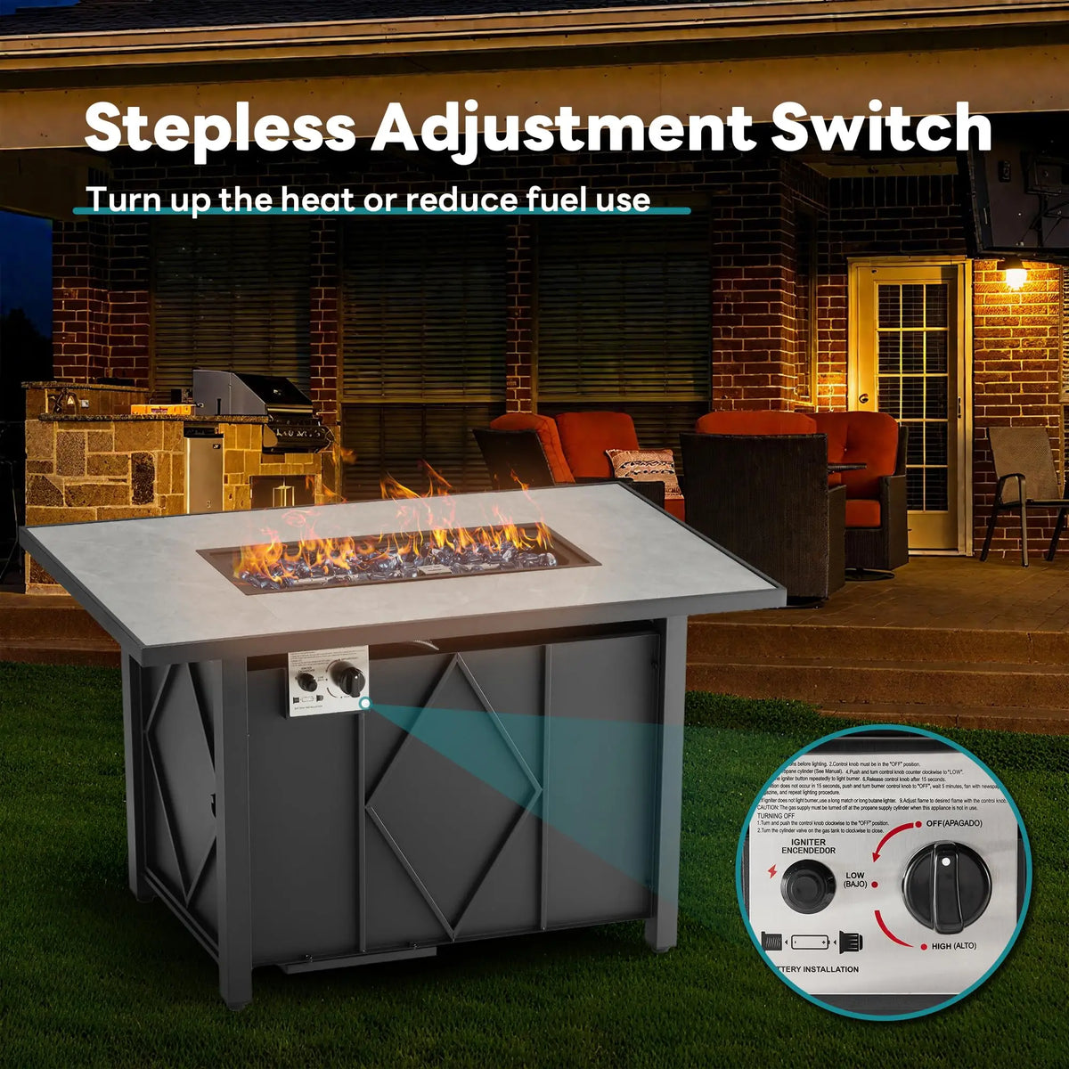 JHK Outdoor Propane Fire Pit Table For Patios And Gardens