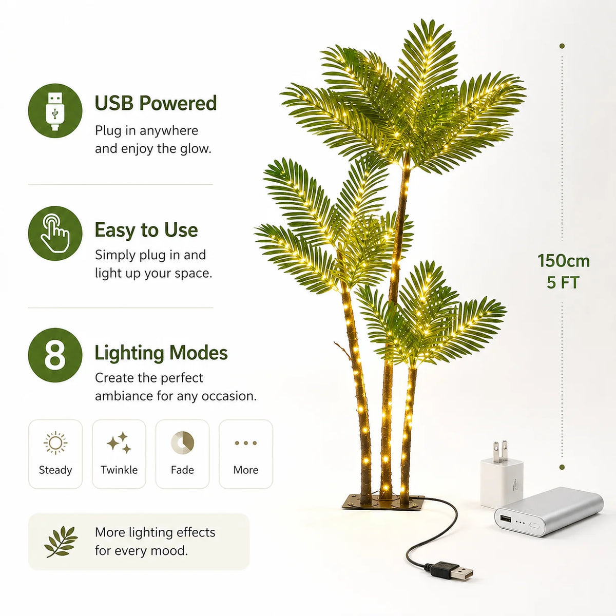 Artificial Palm Tree With LED Lights And Multiple Lighting Modes