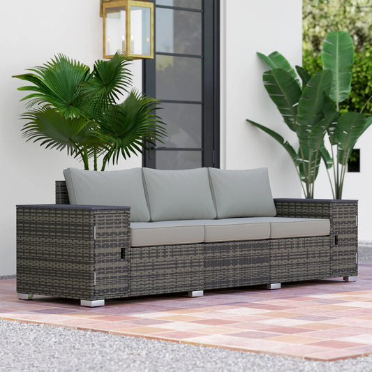 Outsunny Outdoor Wicker Sofa With Convenient Storage And Cushions