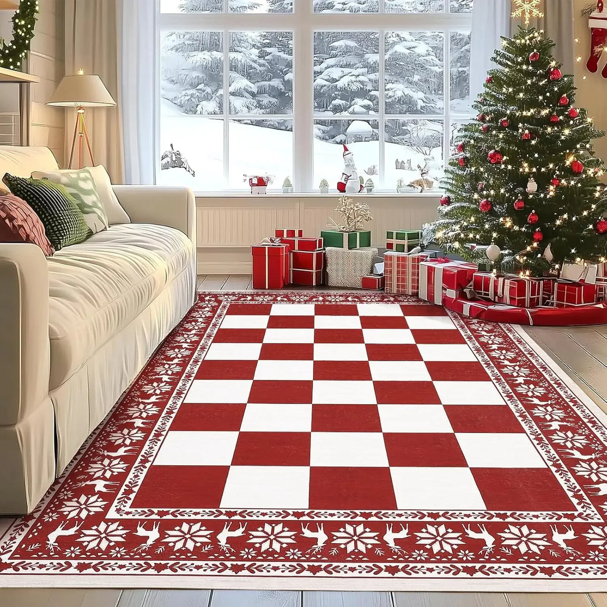 Garvee Christmas Plaid Area Rug, Soft Non-Slip Holiday Home Decor