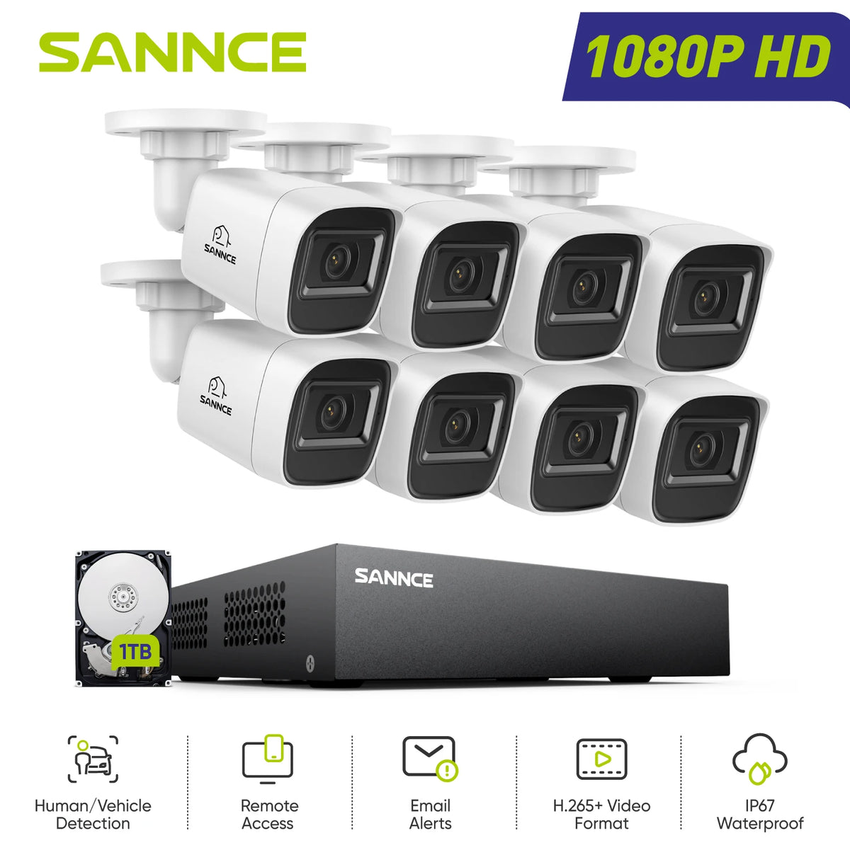 Sannce 1080P Security Camera System Featuring 100FT Night Vision